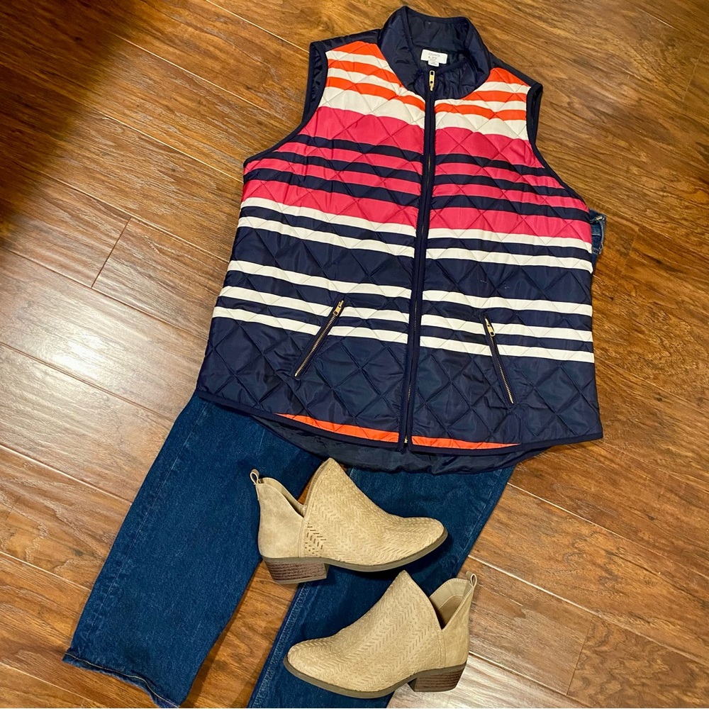 Crown & Ivy Striped Sleeveless Quilted Vest - Size 1X